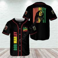 เสื้อ Jersei Bisbol Bob Marley เสื้อ Baju Bisbol 3D พิมพ์ลายเสื้อเชิ้ตลำลองเสื้อเชิ้ตผู้ชายฮิปฮอปทั้งตัว