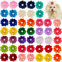 100X Cute Dog Cat Hair Bows Flowers for Dog Wedding Party Holiday Daily Accessories Grooming Bows with Rubber Bands