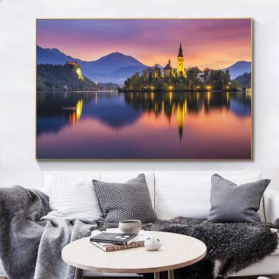 Nature Scenery Lake Wall Art-ภาพวาดผ้าใบภูมิทัศน์ที่สวยงามสำหรับตกแต่งบ้านห้องนั่งเล่น