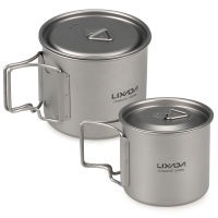 Lixada Ultralight Titanium Cup Outdoor Portable 2PCS Cup Set 550ml 350ml Camping Picnic Water Cup Mug with Foldable Handle