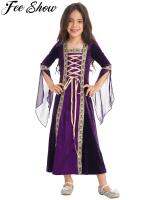 ZZOOI Girls Medieval Renaissance Princess Queen Costume Gown Robe Medieval Embroidered Long Dress Kid Vampire Halloween Costumes