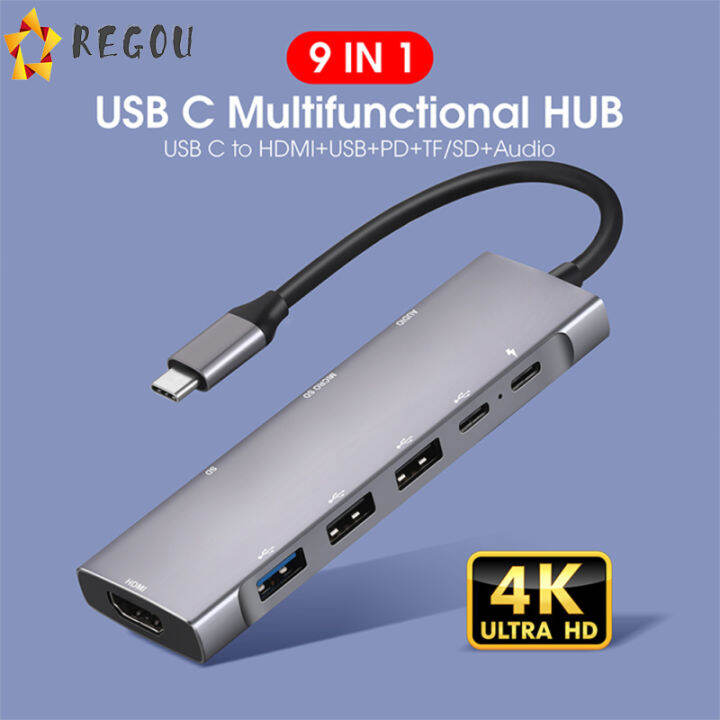 9-in-1-usb-type-c-อะแดปเตอร์ฮับ-hdmi-4k-pd-gigabit-ethernet-vga-usb3-0เสียง-sd-tf-พอร์ตขยายสำหรับ-windows