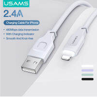 USAMS USB สายฟ้าสายชาร์จสำหรับ IP ค่าใช้จ่ายได้อย่างรวดเร็ว2.4A ที่มีตัวบ่งชี้การชาร์จข้อมูล USB ลวดสาย USB A เพื่อสายฟ้าสำหรับ IP 13 /13Pro Max IP 12 11