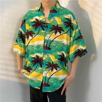 hawaii เสื้อฮาวาย 2023 เสื้อเชิ้ตแขนสั้นสไตล์เกาหลี เสื้อคอปก แขนสั้น กระดุมหน้า เนื้อผ้าสปั้น ผ้าดีไม่ระคายผิว สวมใส่สบาย ระบายอากาศดี