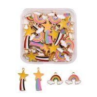 5Box 40Pcs 4 Style Alloy Enamel Pendants  Rainbow &amp; Shooting Star Light Gold 14-26.5x13-18.5x1.5mm Hole: 1.8-2mm 10pcs/Style