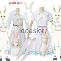 Anime Cosplay Beastars Haru Costume Lolita Dress Wig Rabbit Ears Women Japanese School Uniform White Halloween Mask Wig Shoes