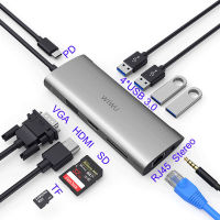 WIWU 11 In 1 USB หลากหลาย3.0ศูนย์กลางสำหรับ MacBook Pro แท่นชาร์จอะแดปเตอร์ USB Type-C Hub ตัวแยก RJ45 HDMI 3.0 VGA USB USB C Hub Feona