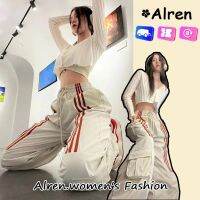 Alren ชุดเดกางเกงขาตรงลายทางเอวสูงสไตล์เกาหลีสำหรับผู้หญิง