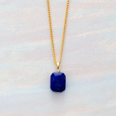 [Hot K] สร้อยคอเสน่ห์แบบโซ่ชุบทอง Lapis Lazuli มีเอกลักษณ์เรียบง่าย Jewlery ผู้หญิง Bijoux Homme