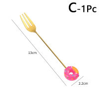 JUCHEN 1ชิ้นอุปกรณ์รับประทานอาหารส้อมโดนัทช้อนน่ารักสาวหัวใจบนโต๊ะอาหารสแตนเลสช้อนคนกาแฟส้อมผลไม้ Flatware ช้อนขนมหวาน
