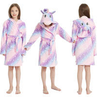 Toddler Girls Sleepwear Unicorn Kids Nightgown Winter Children Clothes Bathrobe Flannel Baby Girls Hooded Cartoon Animal Towel