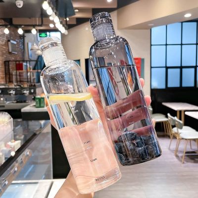 500ml/700ml PC Plastic Large Capacity Sports Water Bottle Leak Proof With Time Mark For Girls Christmas Gifts