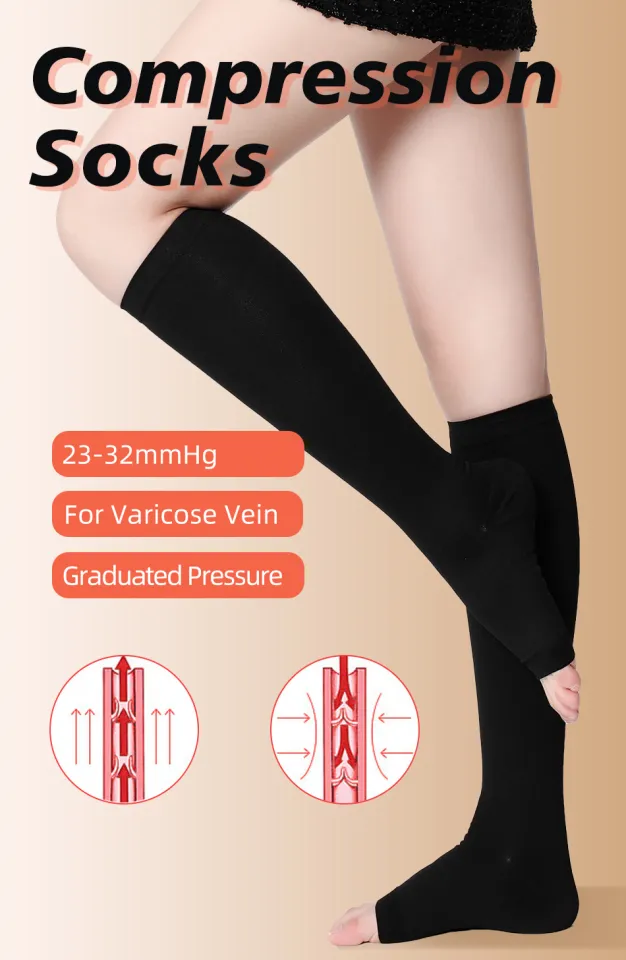 Legbeauty 23-32mmHg Compression Stockings Women Open Toe Elastic Nursing  Pressure Calf Socks Sleep Varicose Vein Treat