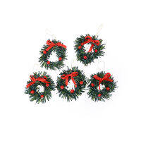 Rayua 1:12 dollhouse Christmas Garland ตกแต่งด้วย Red Bow DIY ของขวัญตกแต่งบ้าน