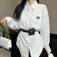 pradaˉTriangle logo womens shirt with waist bag. The fabric is thickened acetate fabric with super good texture and high quality.