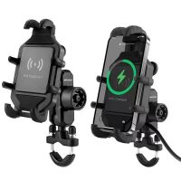 Motorcycle Phone Holder QC3.0 Wireless Charger Handlebar Mirror Bicycle Mount Bracket USB Charging GPS Cellphone Stand