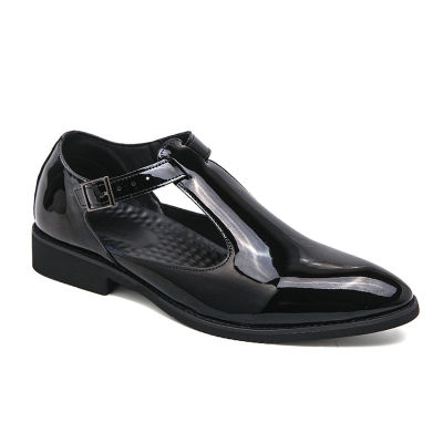 สายรัดรองเท้าชุดเดรสรัดรองเท้าแตะสำหรับผู้ชาย,รองเท้าทางการสำหรับผู้ชายหนังลำลองฤดูร้อนสีดำ