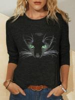 Women Blouse Top Cat Chasing The Moon Print shirt Plus Size 5XL Casual Black shirts Long Sleeve Funny Cartoon Tees Female