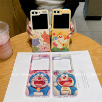 Phone Case เคส Samsung Galaxy Z Flip5 Flip4 Flip3 ZFlip5 5G เคสเป็ดการ์ตูนโดราเอมอนน่ารักมีสีสันหรูหรากันกระแทกฝาครอบด้านหลังแบบนิ่ม2023