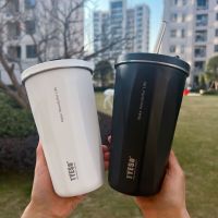 600Ml Coffee Cup With Straw Vacuum Stainless Steel Thermos Keep Cold And Hot Mug Thermal Water Bottle Car Travel Drinkware