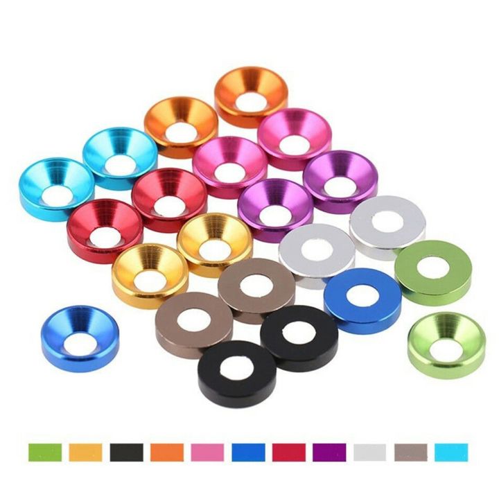 m3-m4-multi-color-aluminum-alloy-gasket-washer-countersunk-flat-head-bolt-plug-gasket-wear-resistant-rc-toy-mountain-bike-washer