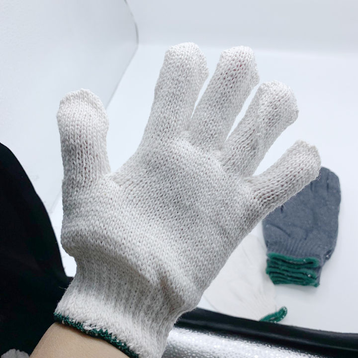 ถุงมือทอผ้าฝ้าย-1ห่อบรรจุ3คู่-ถุงมือทอ-ถุงมือผ้า-ถุงมือผ้าดิบ-ขอบเหลือง-ขอบเขียว-สีขาวขอบเขียว