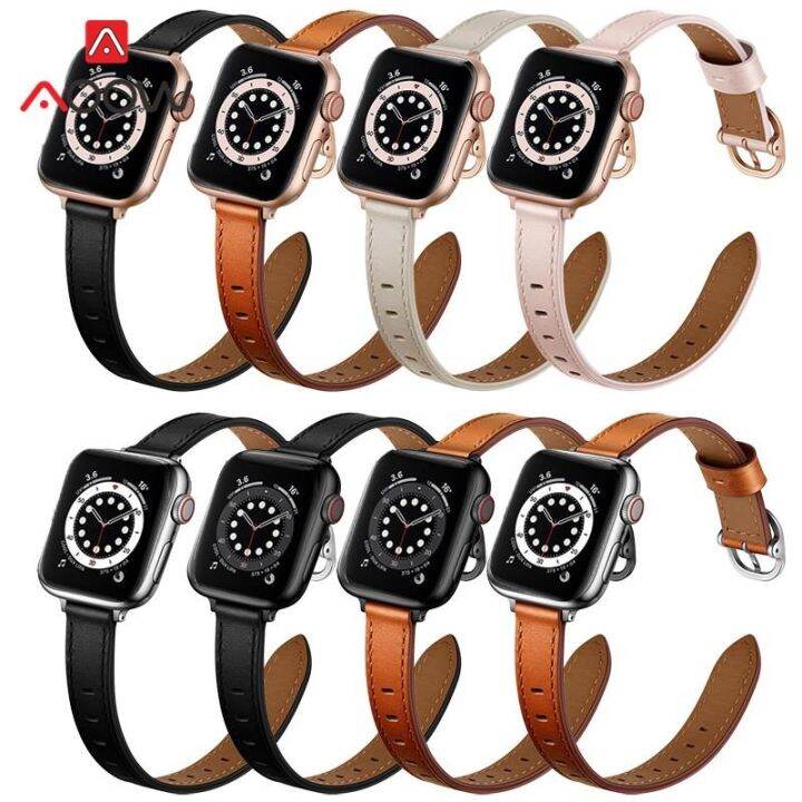 สายหนังแท้สำหรับ-apple-watch-iwatch-7-6-5-4-3-se-38mm-42mm-41mm-40mm-44mm-45mm-rose-gold-หัวเข็มขัดผู้หญิงเปลี่ยนวง