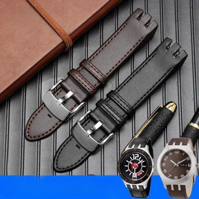 ¤ หนังแท้นุ่มสบายเปลี่ยนสายนาฬิกาสำหรับ Swatch Yts401/402403g Cowhide อุปกรณ์เสริมโค้งอินเทอร์เฟซ 20 มม.