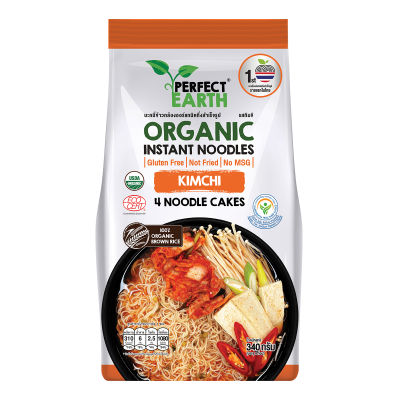 Perfect Earth Organic Instant Noodles Kimchi PACK of 4 เพอร์เฟคเอิร์ธ บะหมี่ข้าวกล้องออร์แกนิคกึ่งสำเร็จรูป รสกิมจิ แพ็คใหญ่ (340 g)