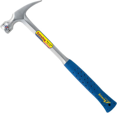 Estwing Hammer - 20 oz Straight Rip Claw with Milled Face & Shock Reduction Grip - E3-20SM, Silver