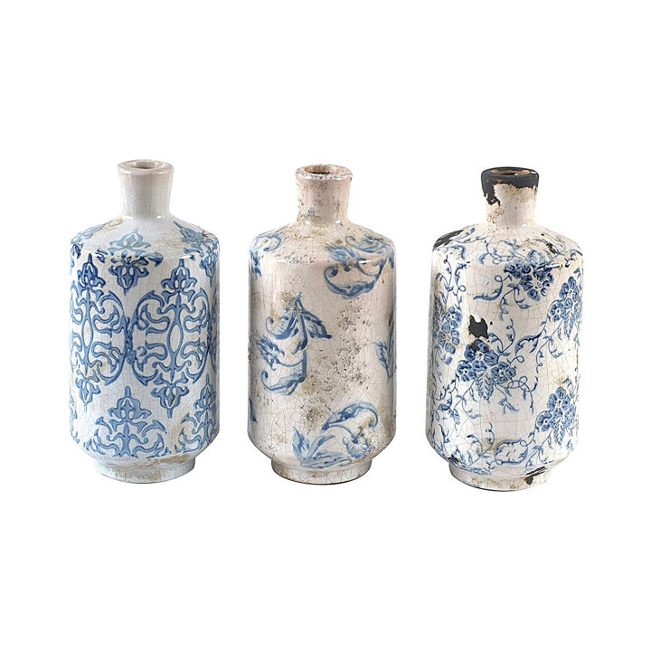 Creative Blue and White Chinese Style Terracotta Flowers Vases Decorate Home(Set of 3 Designs)