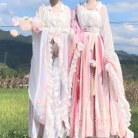 Hanfu กระโปรงแขนใหญ่ของผู้หญิงสไตล์จีนดั้งเดิมสไตล์โบราณชุดนักเรียนสไตล์จีน