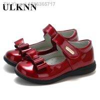 【hot】♠◇☸  ULKNN 2023 New Childrens Leather Shoes Wine red Girls Flat With Elementary School Performance Kids