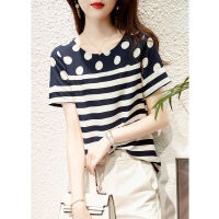 เสื้อเชิ้ตแขนสั้นลายทางแฟชั่นสำหรับผู้หญิง Summer Chic Design Casual Korean Tops