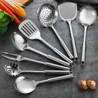 Stainless Steel Round Tube Kitchenware Pot Shovel Set Cooking Tool Sets Scald Proof Soup Spoon Ladle Colander and Cooking Shovel