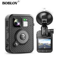 BOBLOV F2 2K WiFi Body Camera พร้อม GPS,หน้าจอ IPS คู่ตัวกล้องที่สวมใส่ IR Night Vision พร้อมการดูดรถยนต์สำหรับการบังคับใช้กฎหมาย,การลาดตระเวน,ยามรักษาความปลอดภัย,Dash Mounted Cam