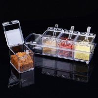 【cw】Muti-function Seasoning Rack with spoon lid Spice Pots Container Cruet Jars Spice Pantry Kitchen Utensil Condiment Organizer