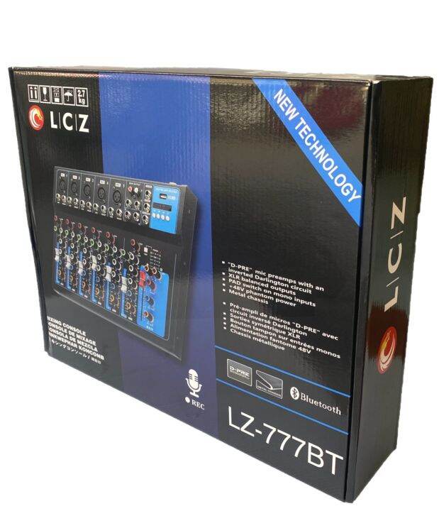 lcz-lz-777btสเตอริโอมิกเซอร์7ช่อง-ผสมสัญญาณเสียง-มีusb-bluetooth-มีหน้าจอled-digital-echo-effect