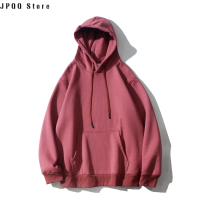 JPQQ Store เสื้อฮู้ดกำมะหยี่สีทึบมีแบรนด์โอเวอร์ไซส์ทำจากปลอกหุ้มพาดไหล่ดรอปไซส์สำหรับผู้ชายและผู้หญิงแจ็คเก็ตเสื้อกีฬาคอกลมฮิปฮอปทรงหลวม