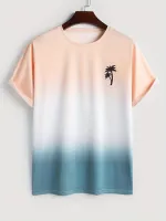 NianMiao Coconut Tree Pattern Print Mens Comfy Gradient T-shirt, Graphic Tee Mens Summer Outdoor Clothes, Mens Clothing, Tops For Men