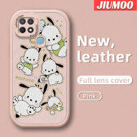 JIUMOO เคสสำหรับ OPPO A15 A35 A15s 4G,เคสการ์ตูนน่ารักลาย Pochacco แฟชั่นกันกระแทกเคสใส่โทรศัพท์หนังหลังฝาปิดซิลิโคนนุ่มเคสป้องกันฝาปิดเลนส์กล้องเต็มรูปแบบ