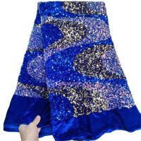 Royal Blue Newest Nigerian Velvet Lace Fabric High Quality Sequins African Lace Fabric Soft Velvet Lace For Wedding Party Sew