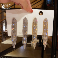 WHC Jewelry ใหม่ประกายเพชรต่างหูพู่ยาวต่างหูแฟชั่นเกาหลีออกแบบสำหรับผู้หญิง