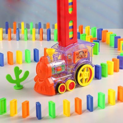 Kids Electric Domino Train Car Set Sound Light Automatic Laying Domino Brick Colorful Dominoes Blocks Game Educational DIY Toy