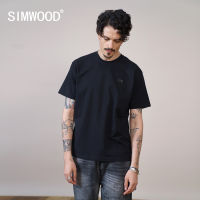 SIMWOOD 2022 Summer New Oversize T-shirts Men Chest Logo Embroidery Breathable 100 Cotton Tops Plus Size Comfortable Tees