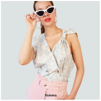 [himma] New  York Sleeveless Convertible Blouse เสื้อผู้หญิง แขนกุด ลายกราฟฟิคเทา