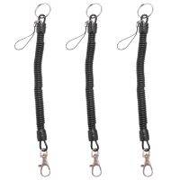 3X Lobster Clasp Black Spring Stretchy Coil Cord Strap Keychain Key Chain Rope