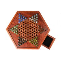 High-Grade Hexagonal Wooden Checkers Board Drawer-Type Checkers 16cm Childrens Adult Puzzle Checkers Set Glass Ball