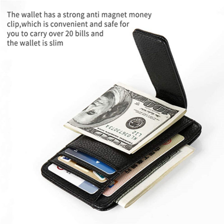 กระเป๋าสตางค์หนังมีช่องด้านหน้า-คลิปหนีบเงินกระเป๋าเงินแบบบางกระเป๋าเงินบล็อก-rfid-พร้อมแม่เหล็กยึดบัตรเครดิตที่แข็งแรง
