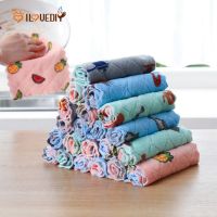 Kitchen Floral Printed Soft Coral Fleece Anti-grease Wiping Rags / Household Efficient Super Absorbent Microfiber Cleaning Cloth / Home Table Kitchen Dishcloths / Dish Washing Wipe Cloths / Car Glass Washing Micro Fiber Cleaning towel